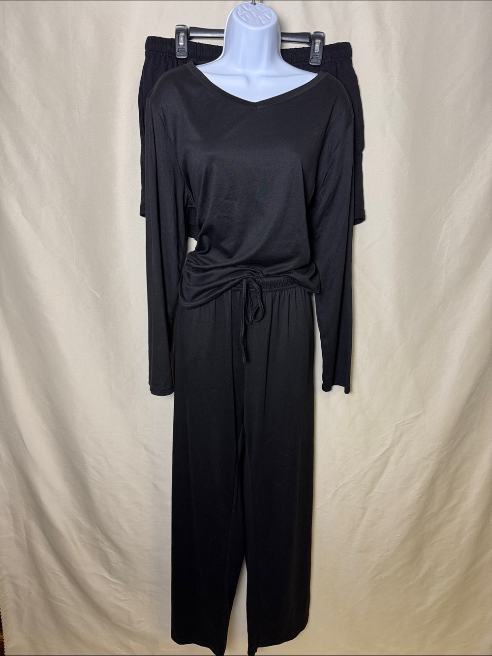 Ekoauer Black V-Neck 3-Piece Pajama Set with Drawstring Waist